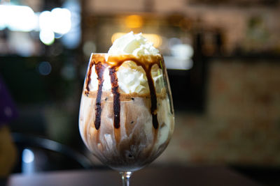 Close-up of dessert on table