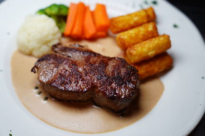 Close-up of meal served in plate