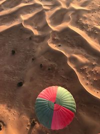 High angle view of hot air balloon in the desert. 