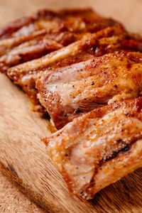 High angle view of meat on cutting board