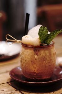 Close-up of dessert on table