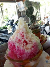 Close-up of ice cream on table