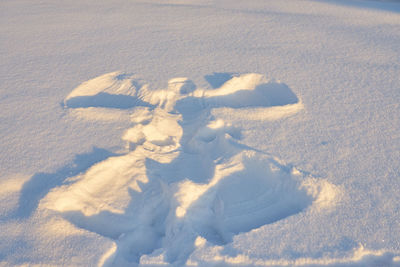 High angle view of snow covered land