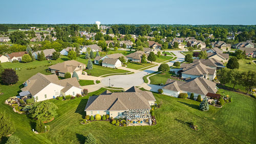 High angle view of townscape against sky