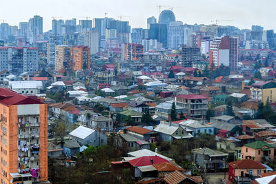 Top view of dense city building. overpopulation concept.