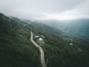 High angle view of mountain road against sky