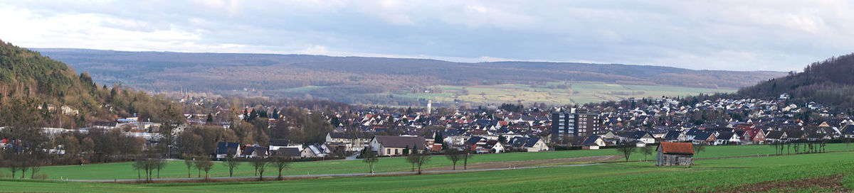 Panoramic view of city against sky