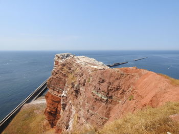 High angle view of sea against clear sky