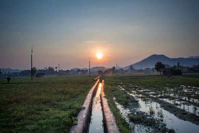 Scenic view of field against sky during sunset