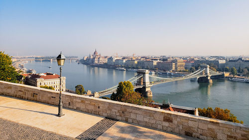 High angle view of bridge over river against clear sky