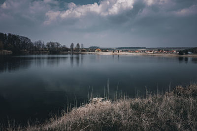 Scenic view of lake against sky