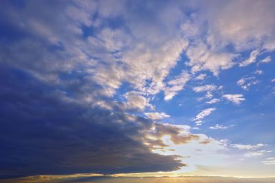 Low angle view of cloudy sky during sunset