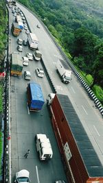 High angle view of traffic on road in city