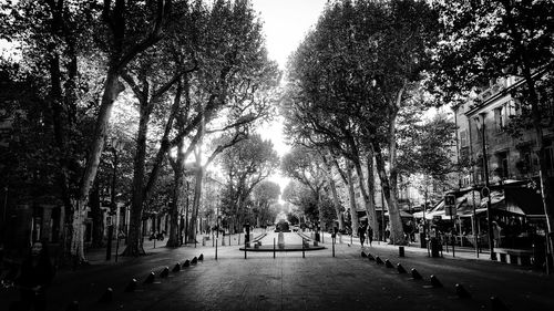 People in park against sky in city