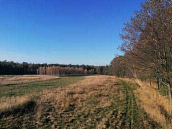 Scenic view of land against clear blue sky