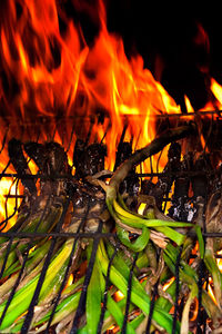 High angle view of fire in the dark