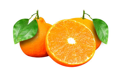 Close-up of orange fruit against white background