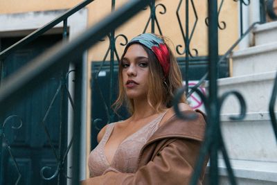 Portrait of young woman outdoors