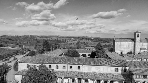 High angle view of townscape against sky