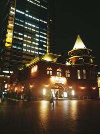 Illuminated buildings at night