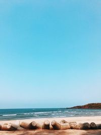 Scenic view of sea against clear blue sky