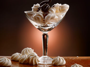 Close-up of ice cream in glass on table