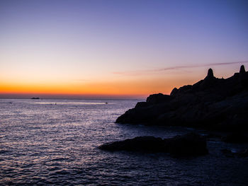 Scenic view of sea against sky at sunset