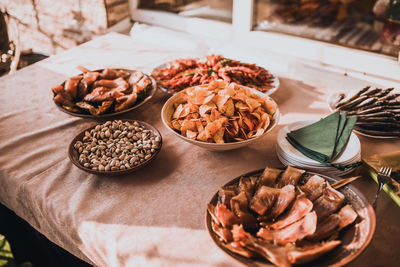 High angle view of food on table