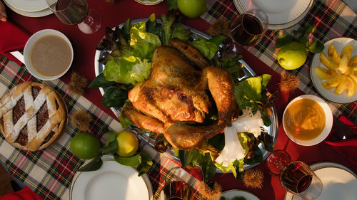 High angle view of food on table