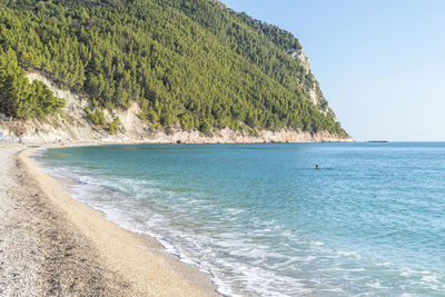 The beautiful beach of san michele in sirolo with blue water