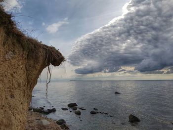 Scenic view of sea against cloudy sky