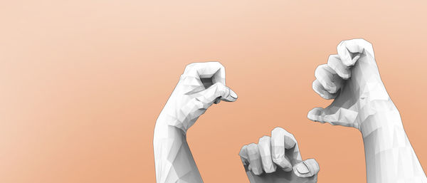 Low angle view of people working against white background