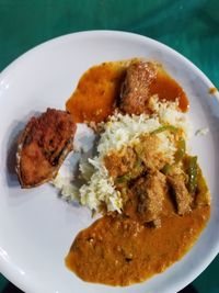 High angle view of meal served in plate