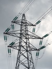 Low angle view of electricity pylon against sky