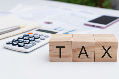 High angle view of text on table