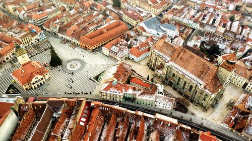 High angle view of buildings in city