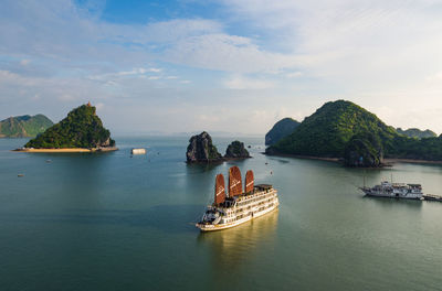 Scenic view of bay against sky