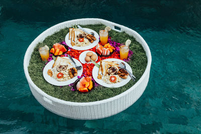 High angle view of fruits in bowl