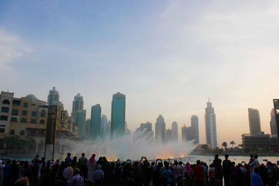 The dubai fountain near the dubai mall -world's largest choreographed fountain system 