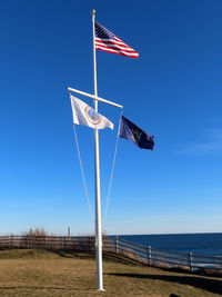 Low angle view of flag against clear sky