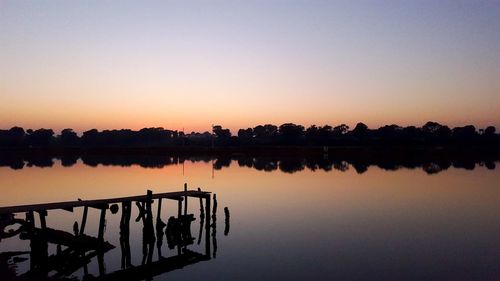 Scenic view of calm lake at sunset