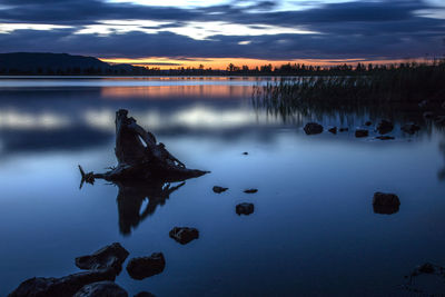 Scenic view of lake against sky during sunset