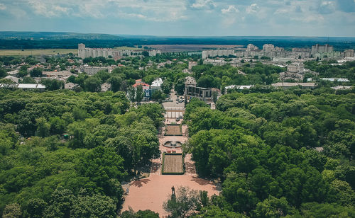 High angle view of buildings in city