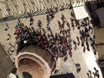 High angle view of people on floor