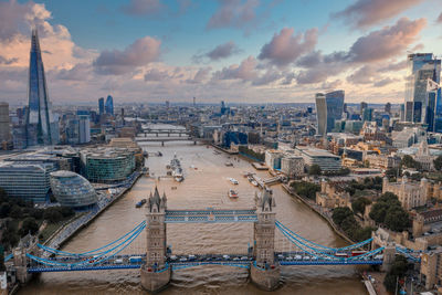 Tower bridge in london, the uk. bright day over london. drawbridge opening.