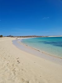 Scenic view of beach against clear blue sky