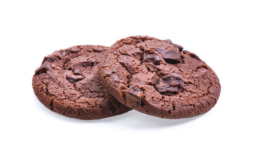 Close-up of cookies against white background