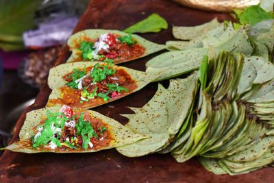 High angle view of food in plate