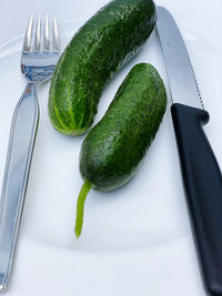 High angle view of vegetables in plate on table