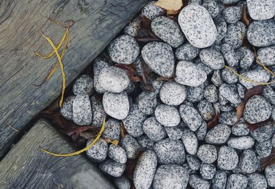 High angle view of stones on rock